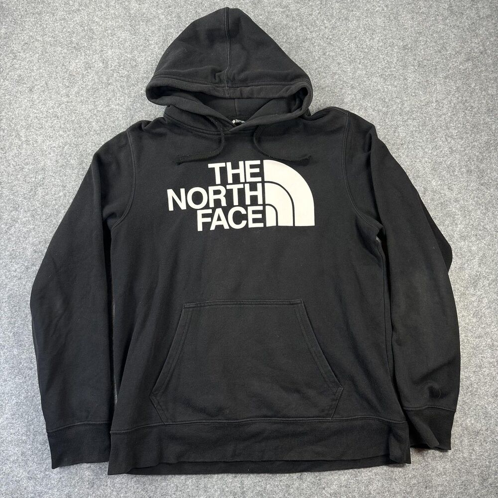 The North Face Hoodie Mens Medium Black Logo Graphic Fleece Pullover Sweatshirt